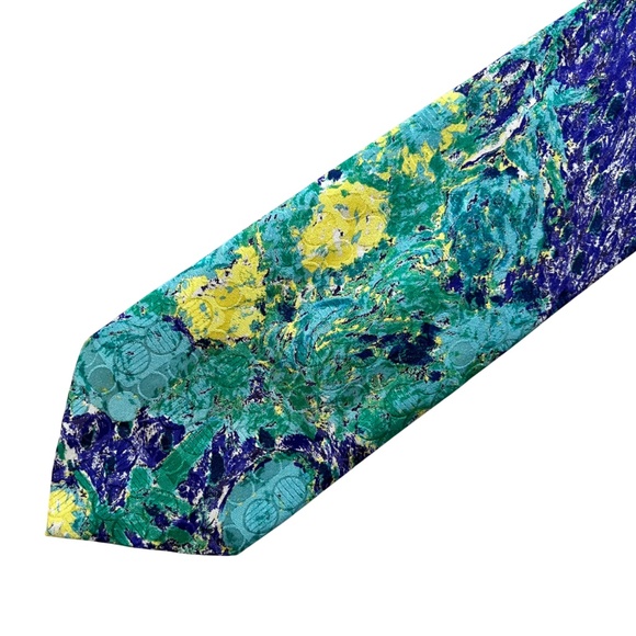 Brioni Italy Mens 100% Silk Tie Abstract Colorful Artsy Blue Green Print - Picture 1 of 6